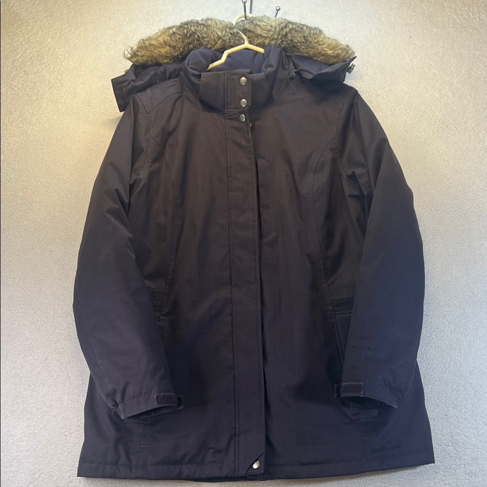 Eddie Bauer Heavy Weight Women's Dark Purple Hooded Winter Coat XL Goose Down